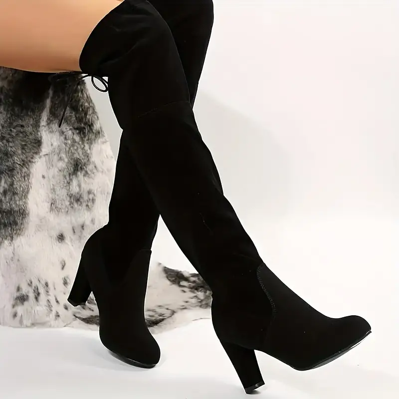 Bottes Tendance De Couleur Unie Pour Femmes, Bottes Confortables à Enfiler, à Talon épais...