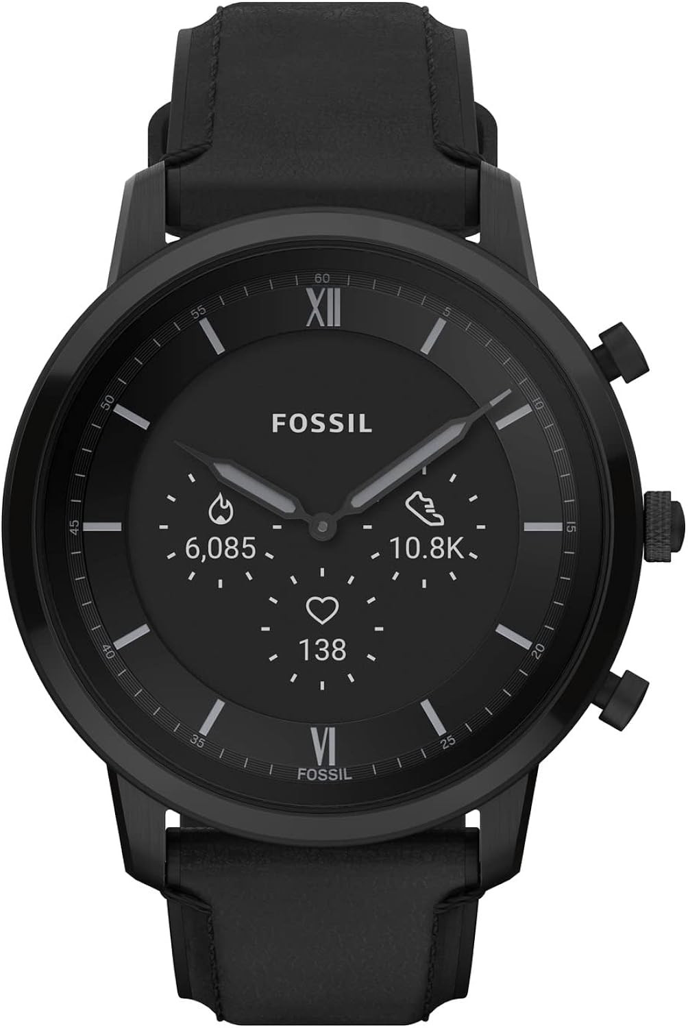 Fossil Neutra Gen 6 Hybrid 44mm Stainless Steel And Leather Smart Watch, Color: Black (Model ...