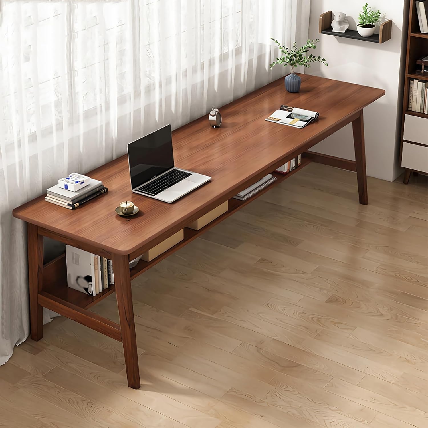 Amazon.com: Ytaoka Solid Wood Desk, 63&#39; Mid-Century Modern, Writing Desk, Home Office ...