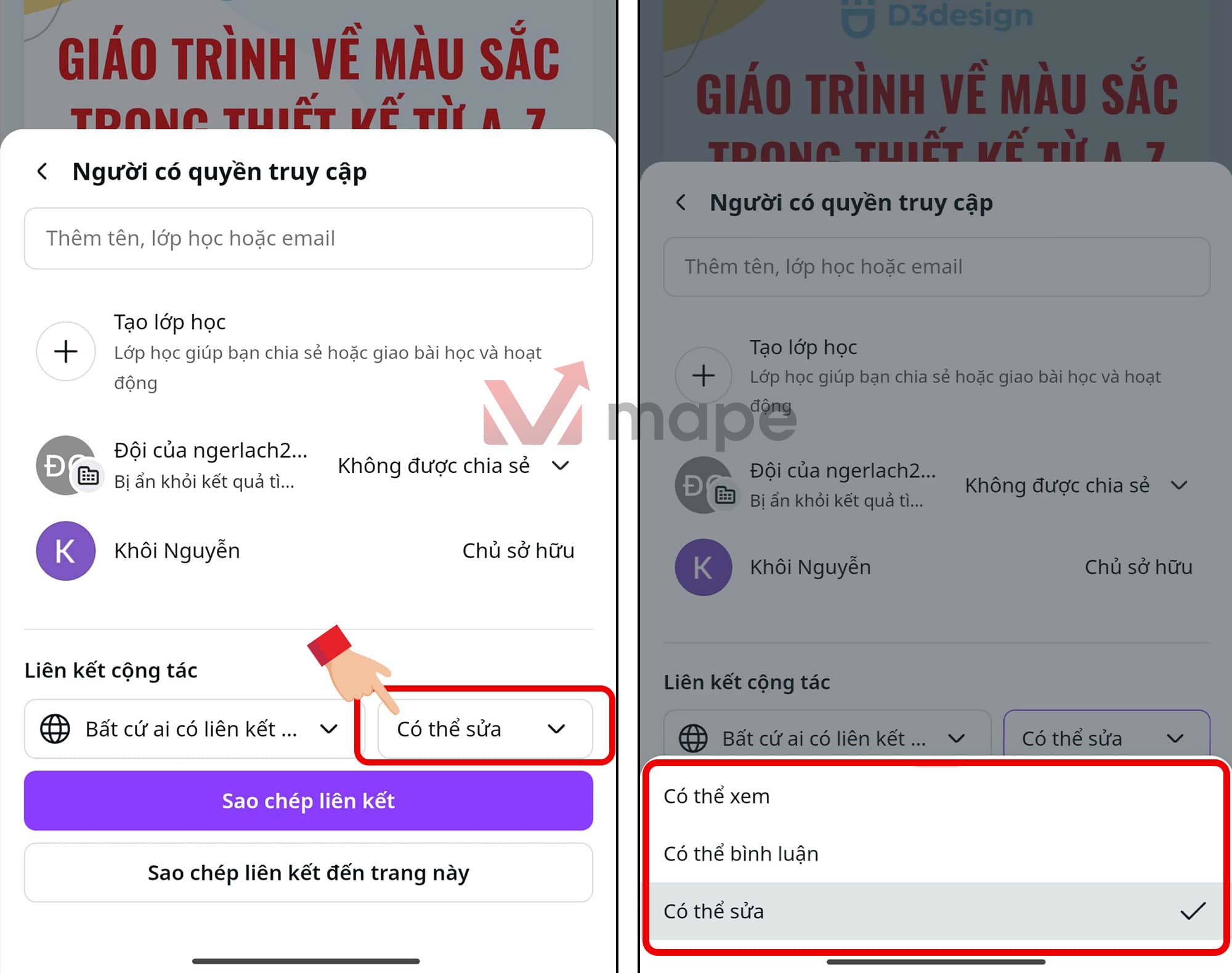 Cách Chia Sẻ Quyền Thiết Kế Trên Canva - Mape Academy