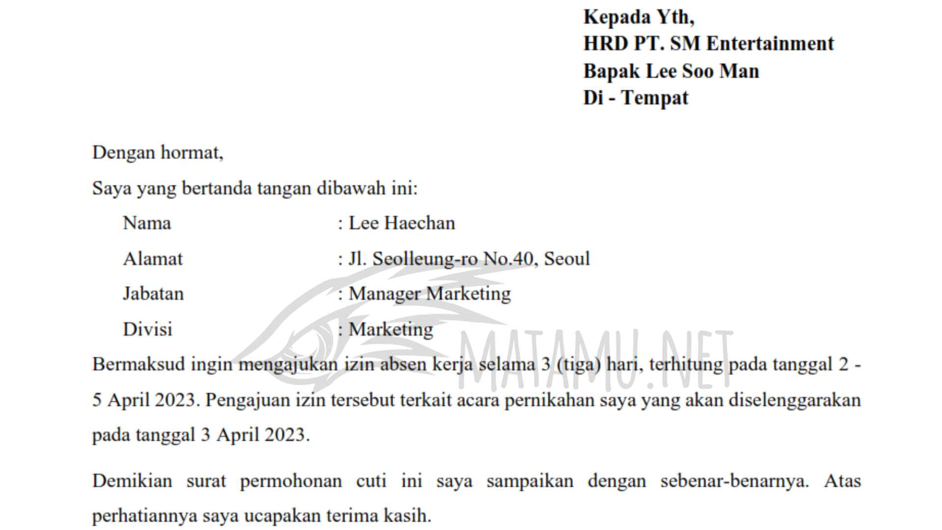 Contoh Surat Permohonan Cuti Menikah - Matamu