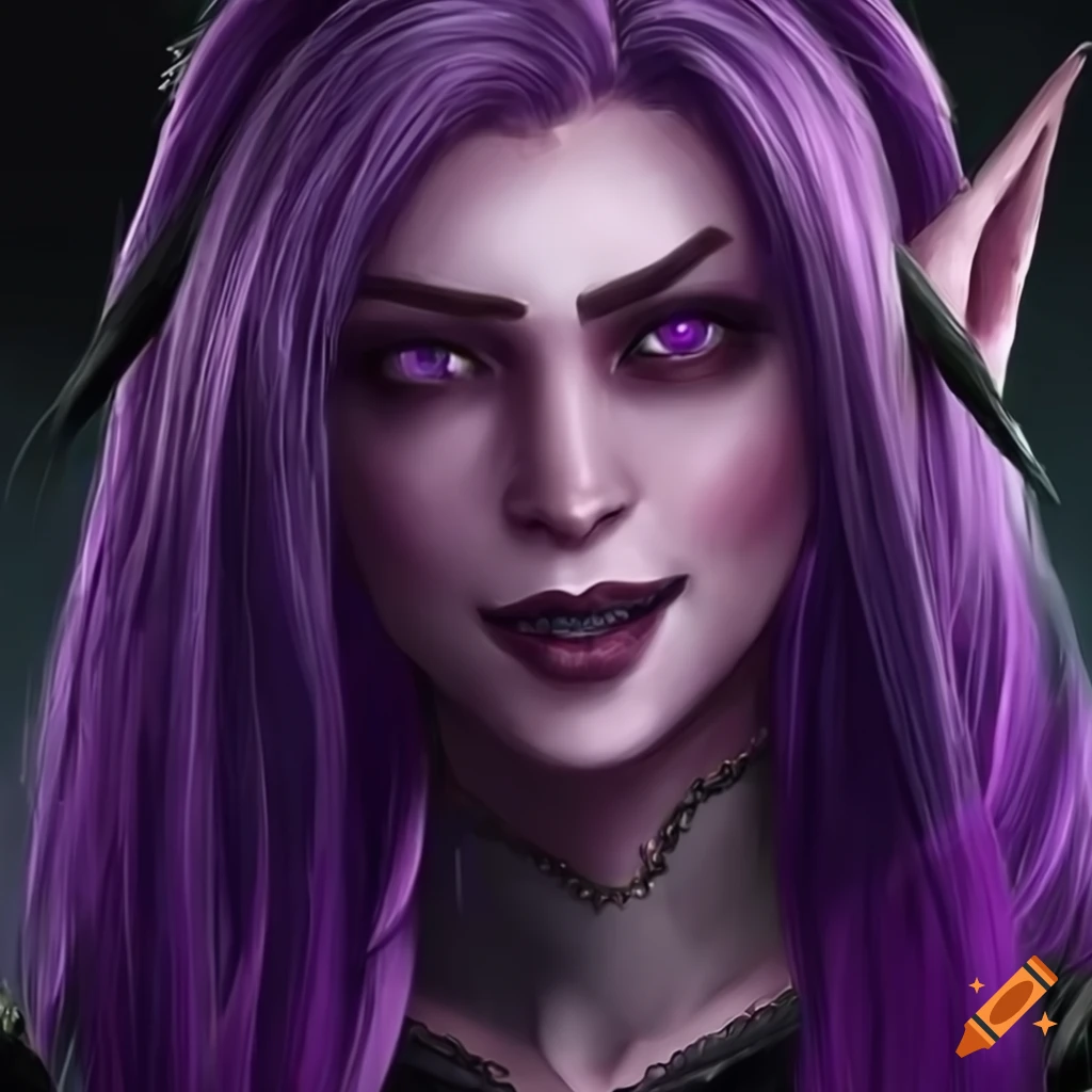 Detailed Purple Elf With Dark Hair Smiling In Bg3 Style On Craiyon
