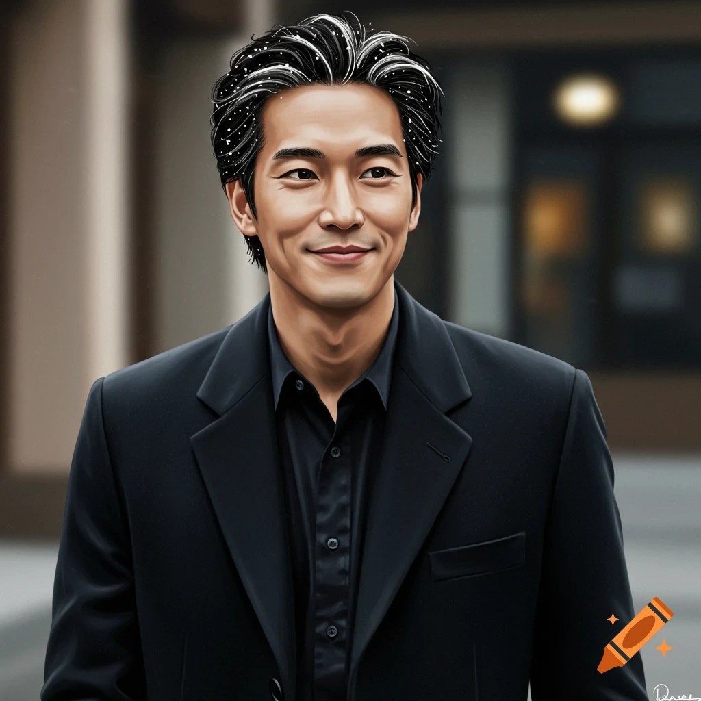 Handsome 35-year-old Man With Dark Eyes And Black Hair Smiling While Walking Down The Street On...