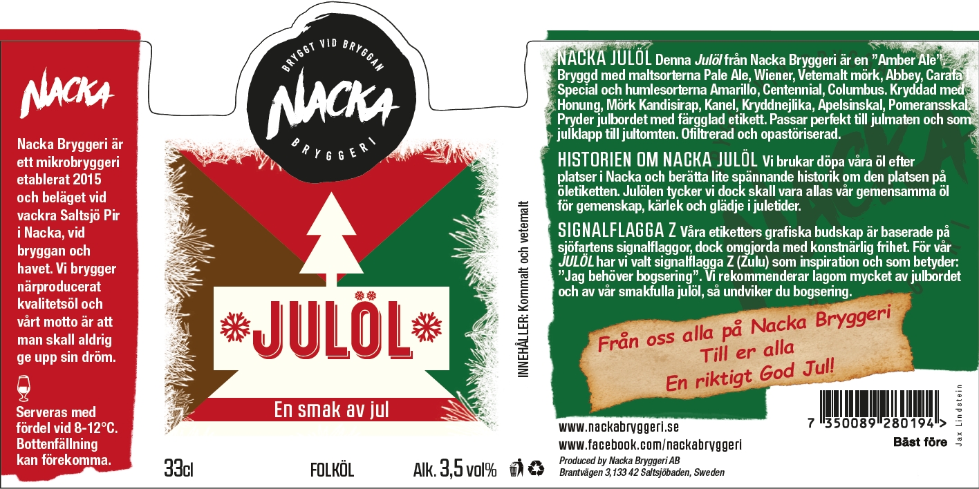 Nacka Bryggeri, Nacka Julöl 3,5-etikett 231018 - Nacka Bryggeri
