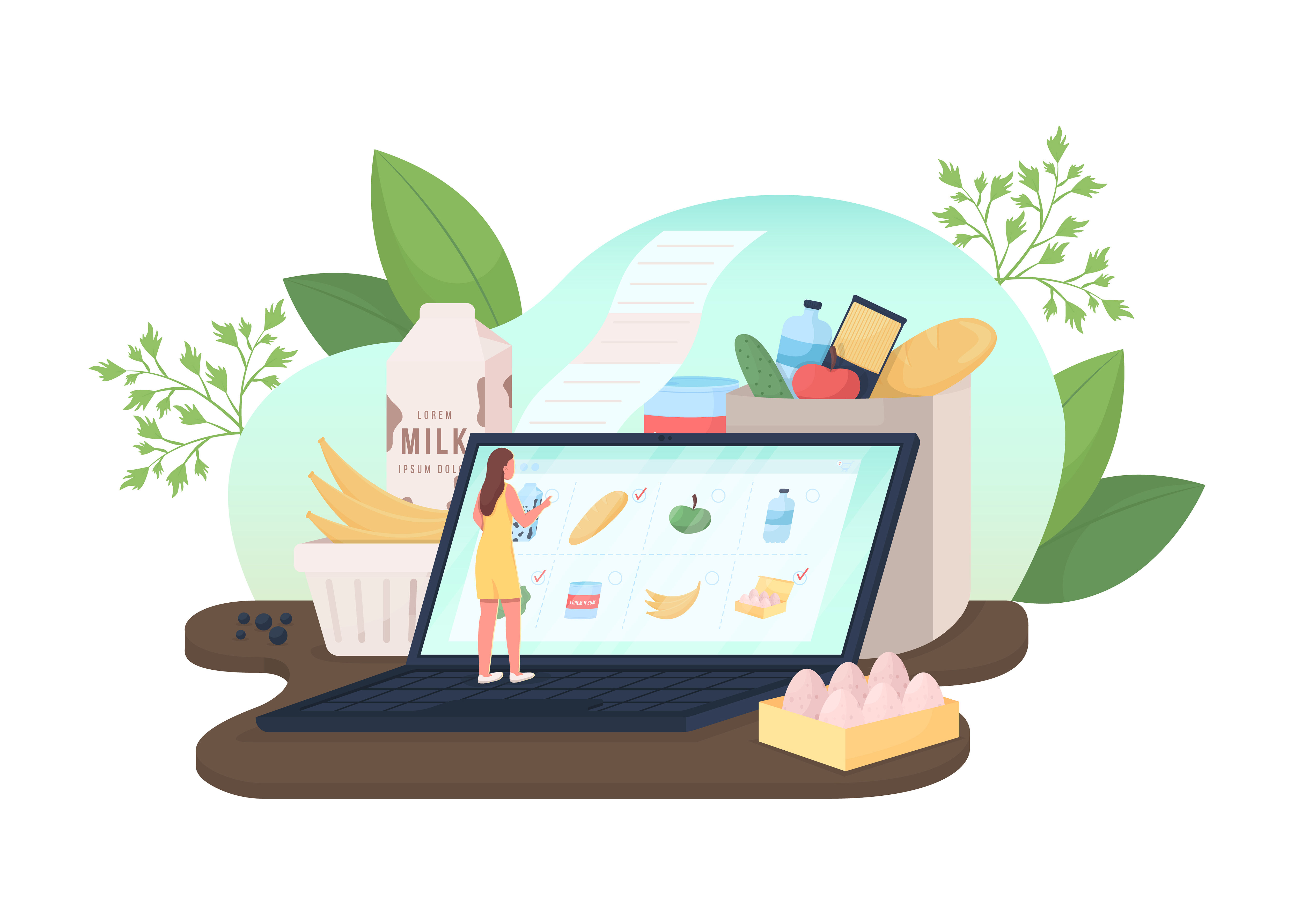 Order groceries online flat concept vector illustration By ntl-studio | TheHungryJPEG