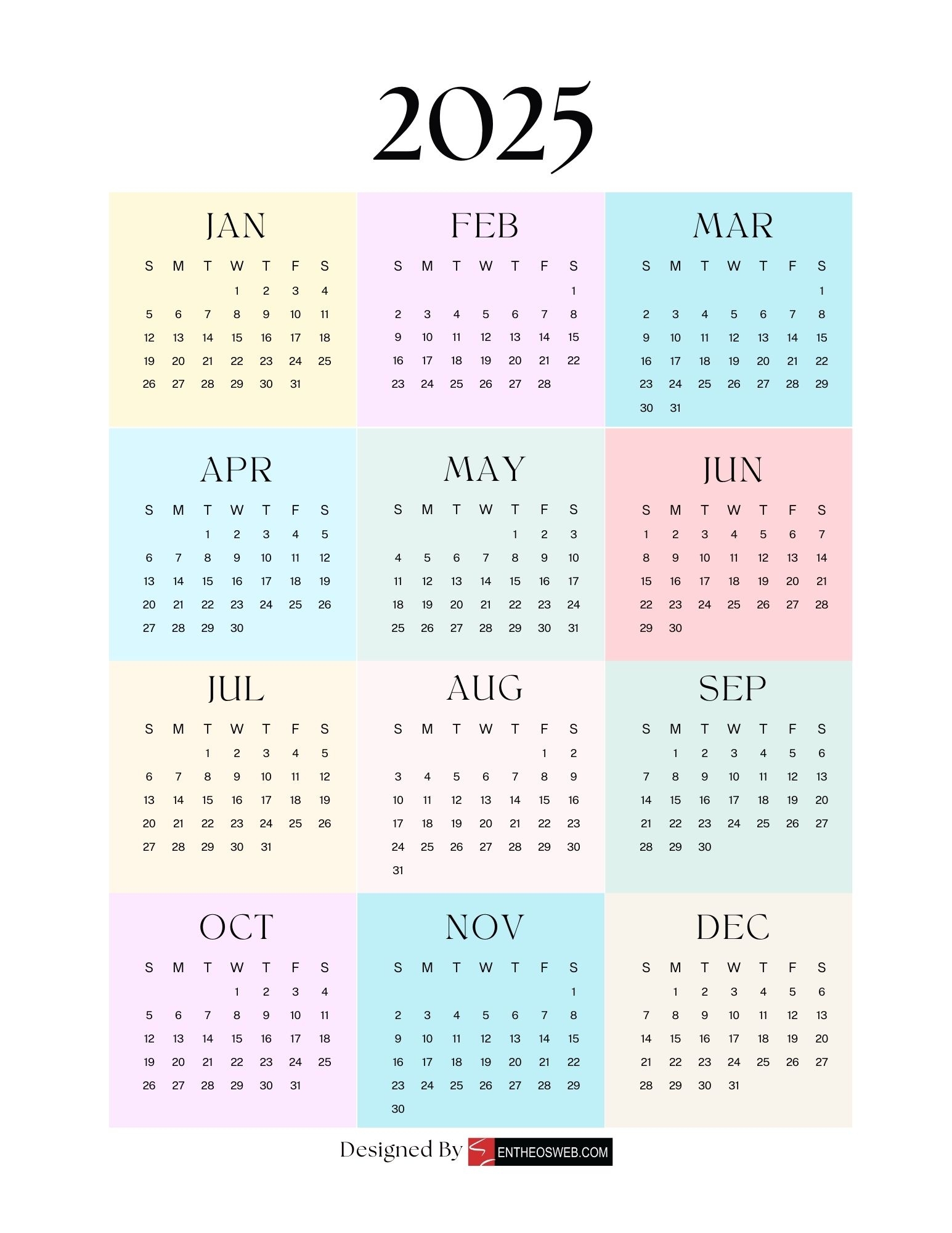 Online Calendar 2025 Printable - Mike&#39;s Printables