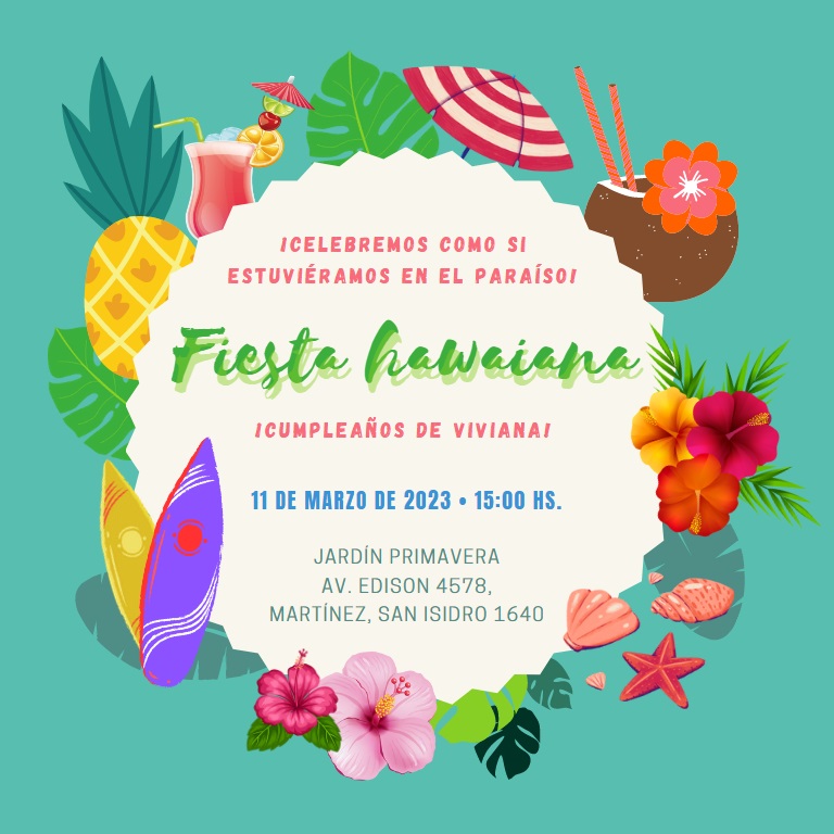 Invitaciones Hawaianas PowerPoint, Canva - Ejemplos Y Plantillas