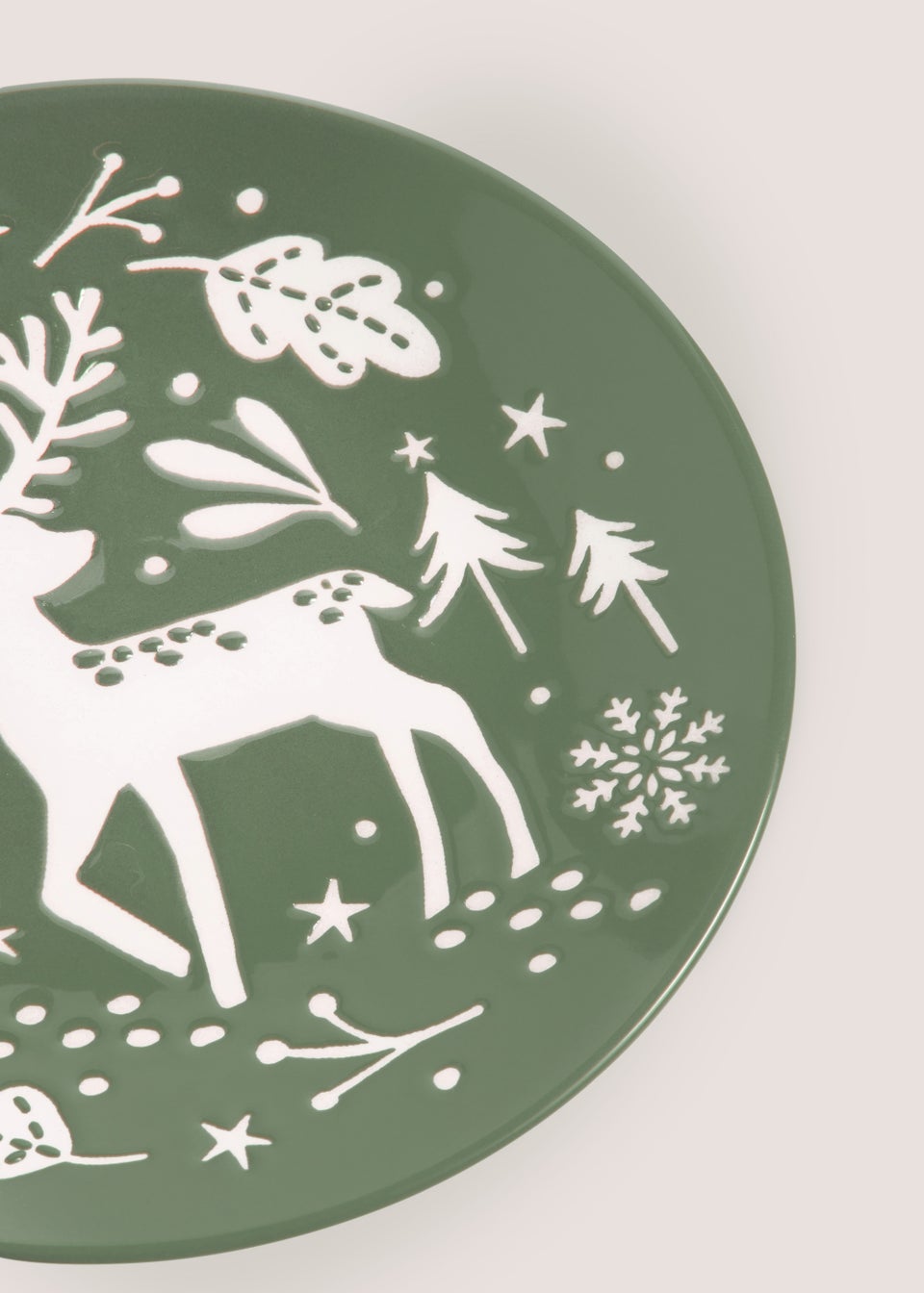 Green Christmas Stag Side Plate (19cm) - Matalan