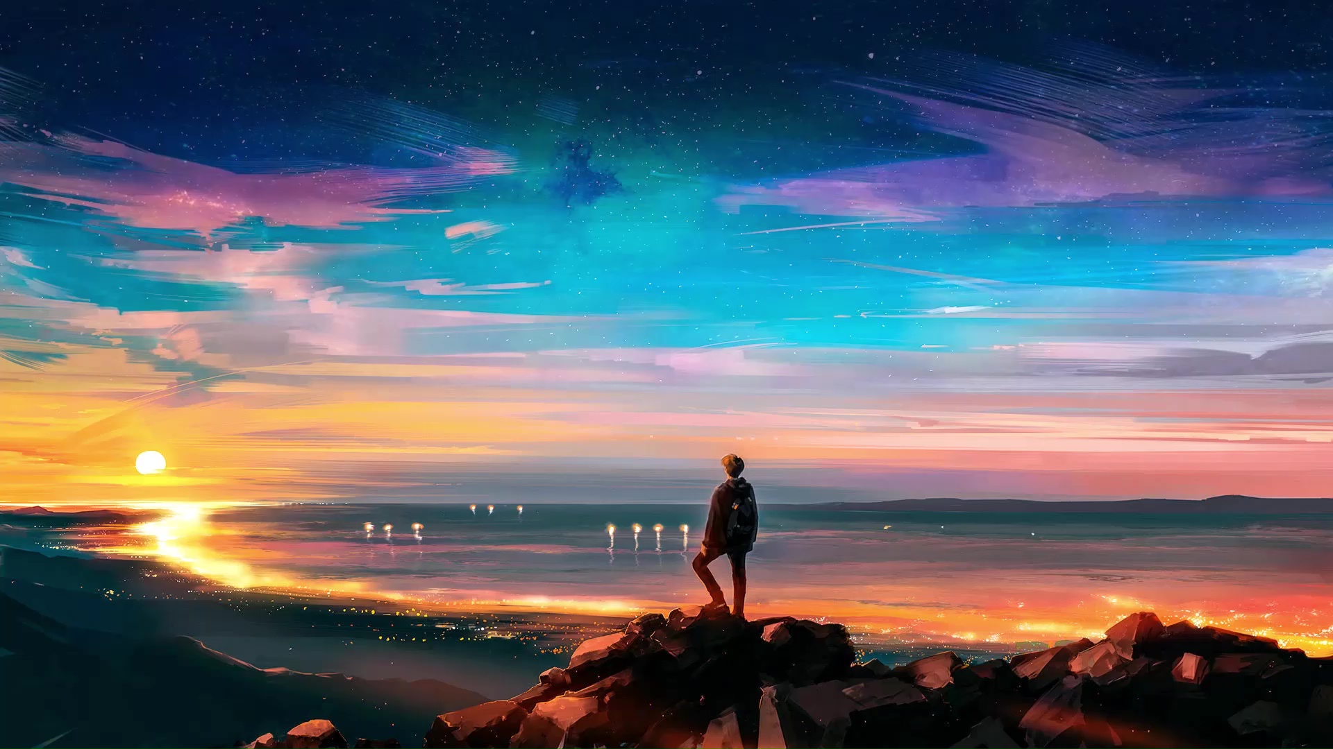 Anime Boy Watching The Sunset Live Wallpaper - MoeWalls