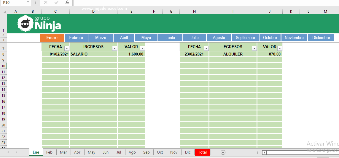 Plantilla De Ingresos Y Egresos Mensuales En Excel - Ninja Del Excel