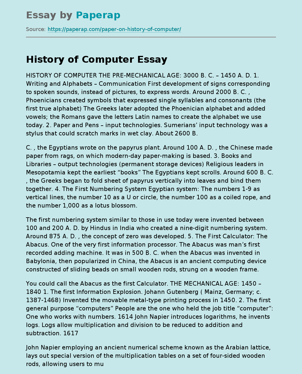 History Of Computer