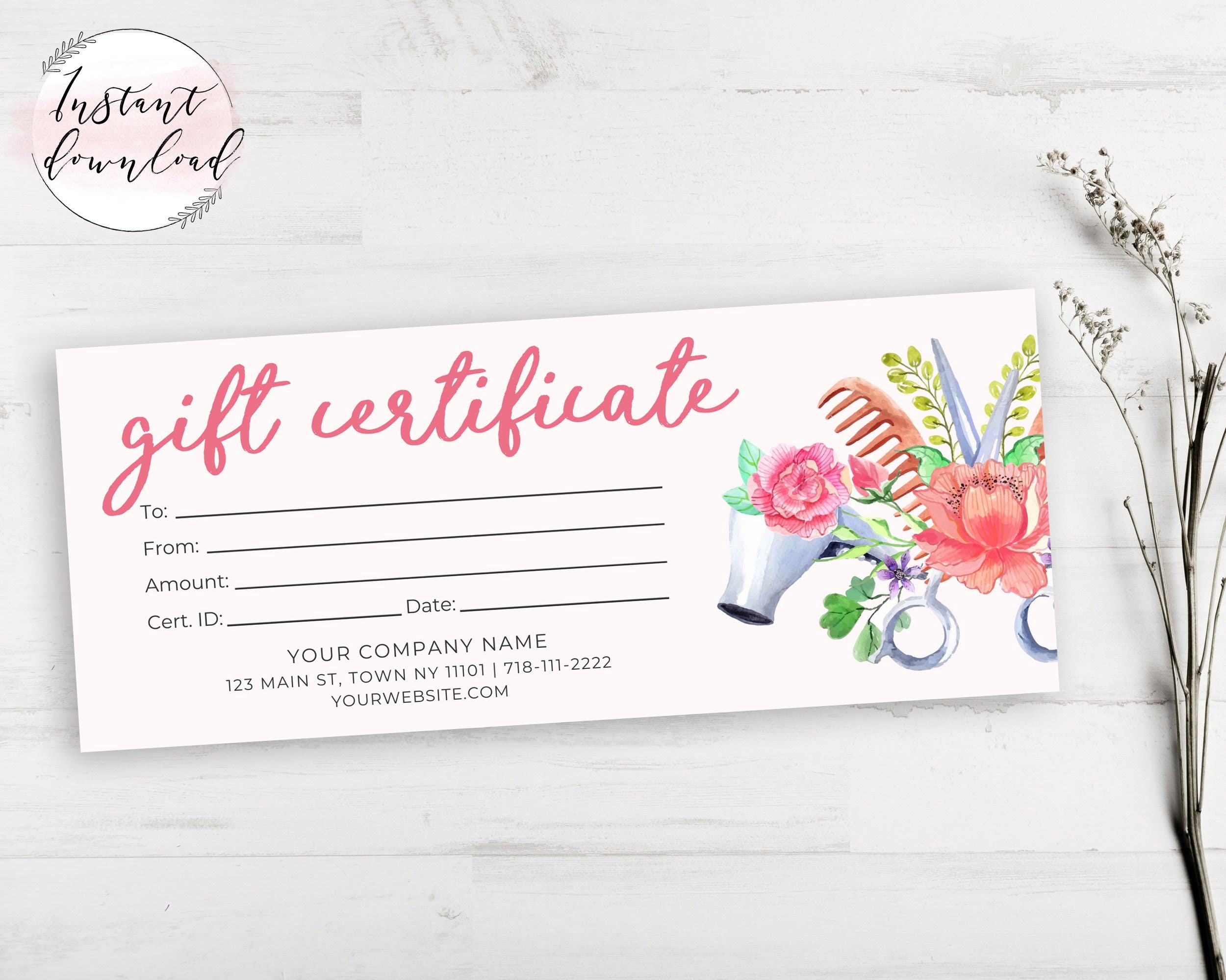 Hair Salon Gift Certificate Template Printable Editable Hair Etsy De - Printable Templates...