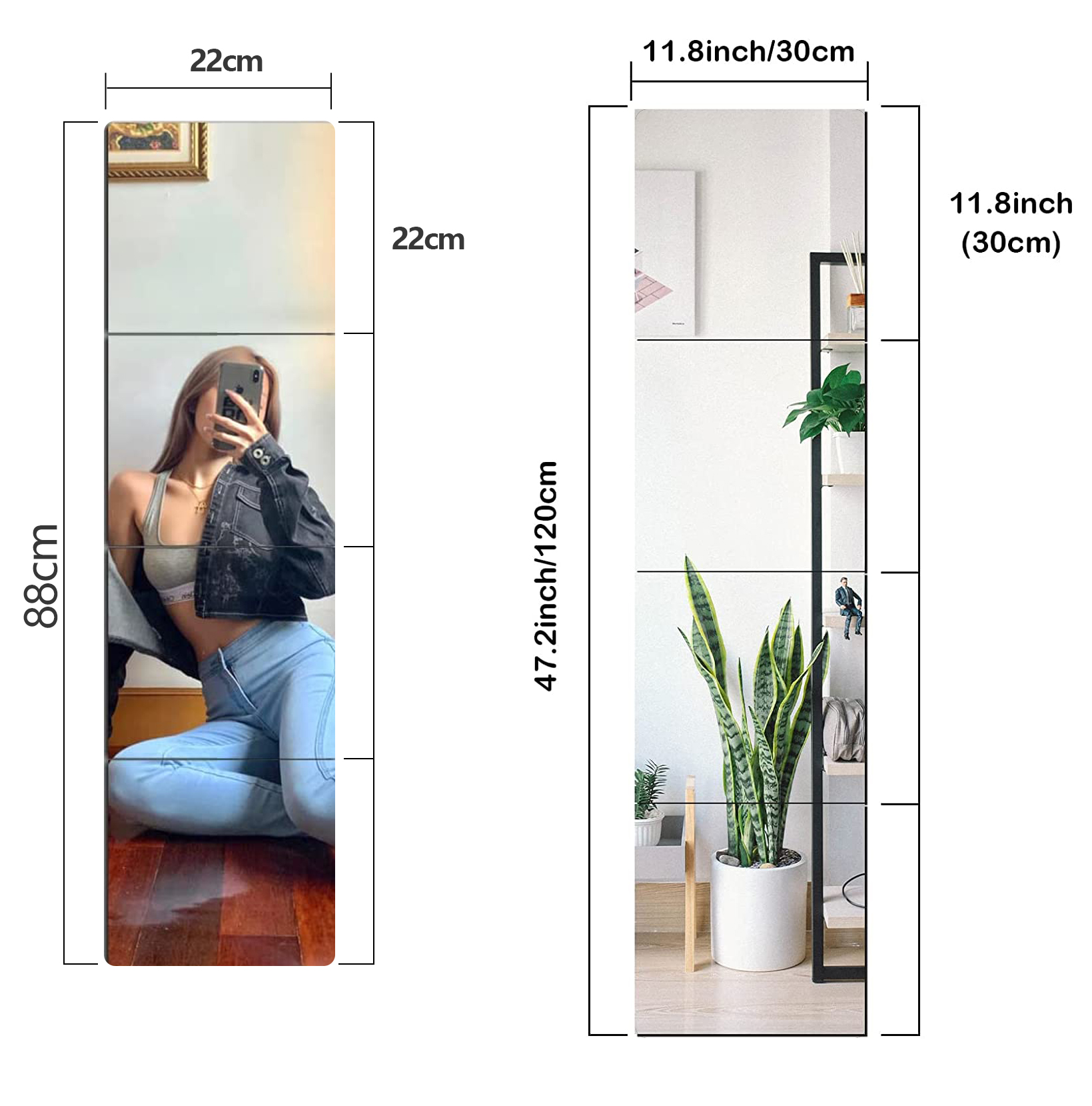 Goldstar HD Mirror Wall Full Body Dress Mirror Square Household Self-adhesive Wall Mirror Can Be...