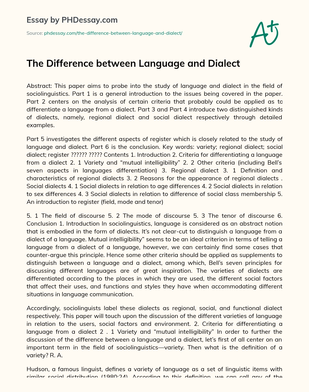 The Difference Between Language And Dialect Compare And Contrast Essay Example - PHDessay.com