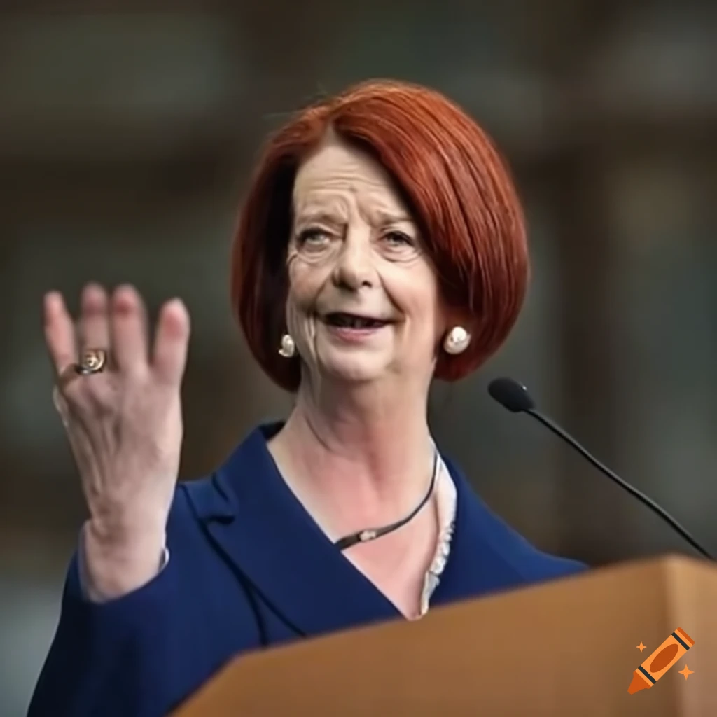 Julia Gillard Addressing A Crowd On Craiyon