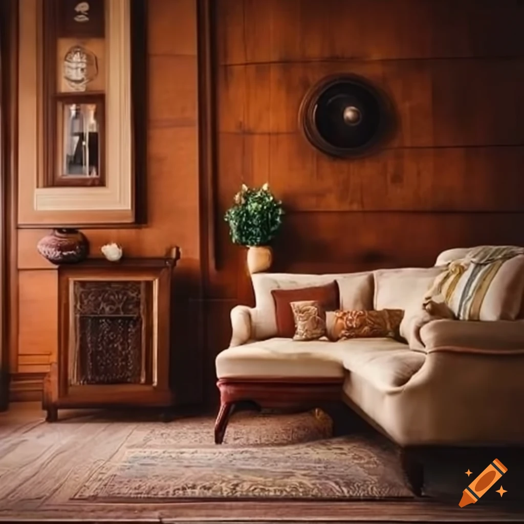 Retro-style living room with vintage decor on Craiyon
