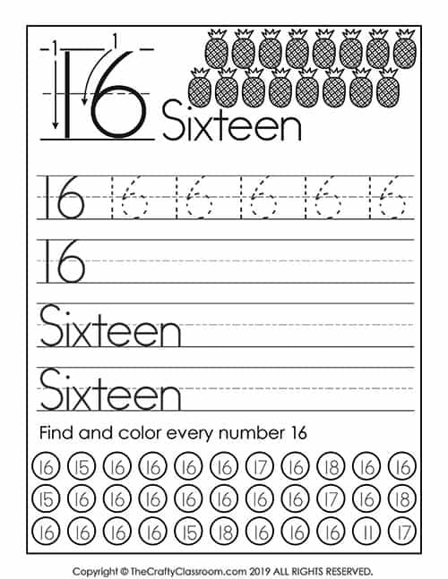 Number 16 Worksheet - One Hub