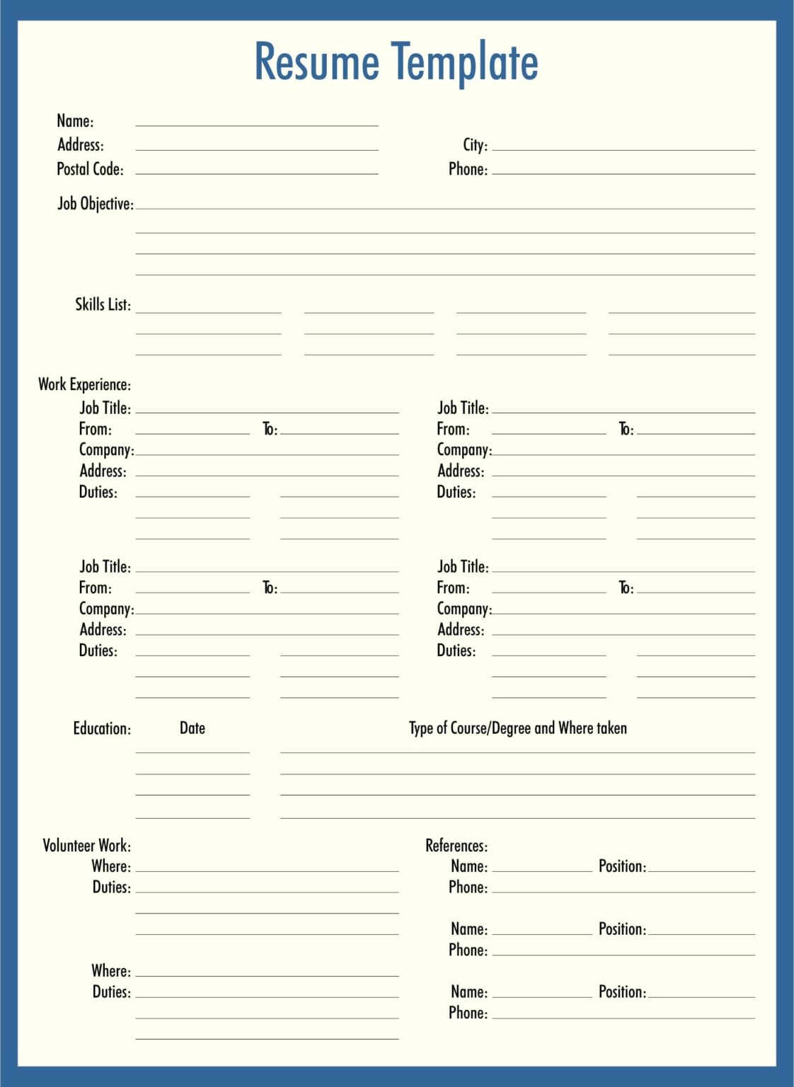 Printable Fill In Blank Resume - Printable JD