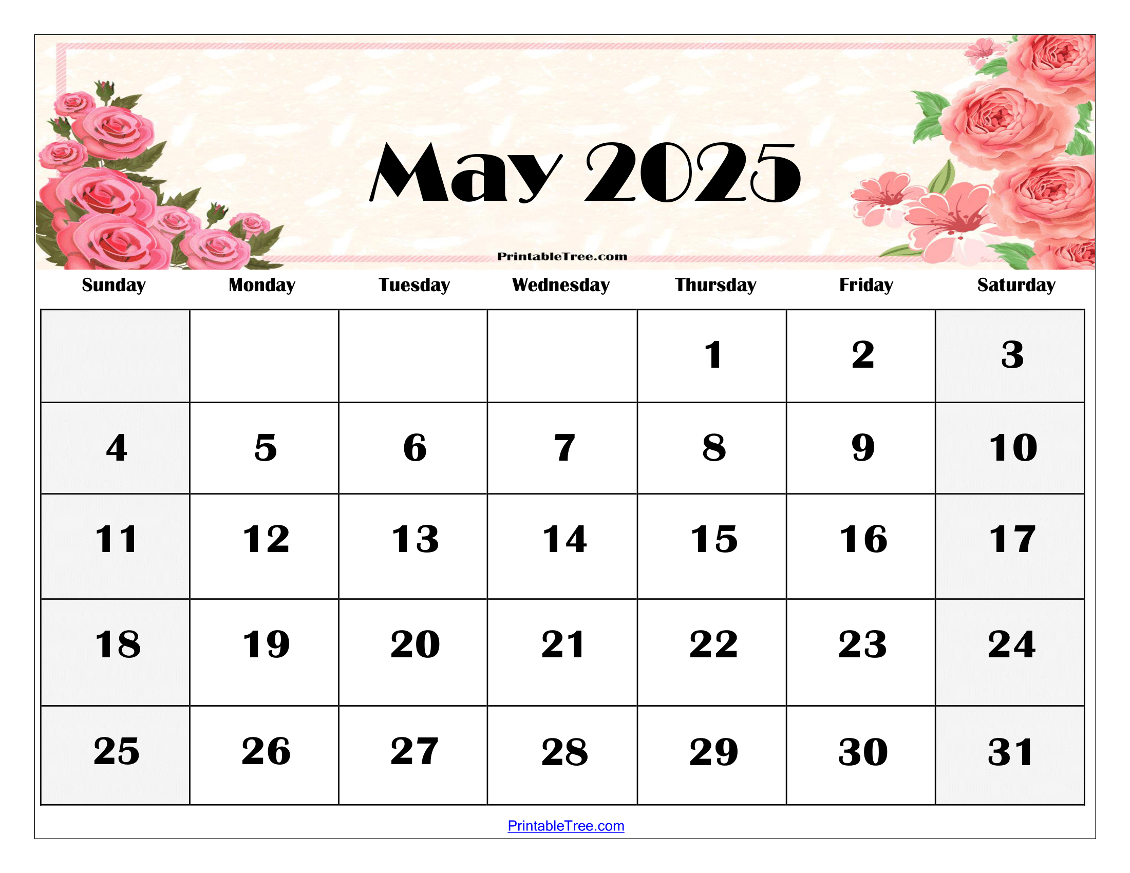 May 2025 Calendar Year 2025 - Sarah O Brown