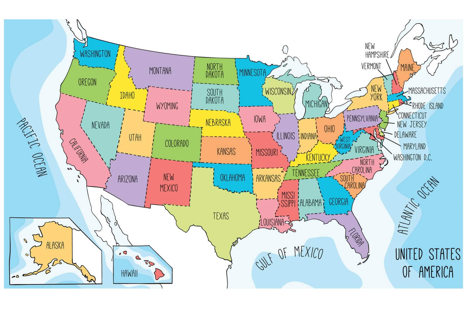 United States Map With State Names Printable, United States Map Black And White: