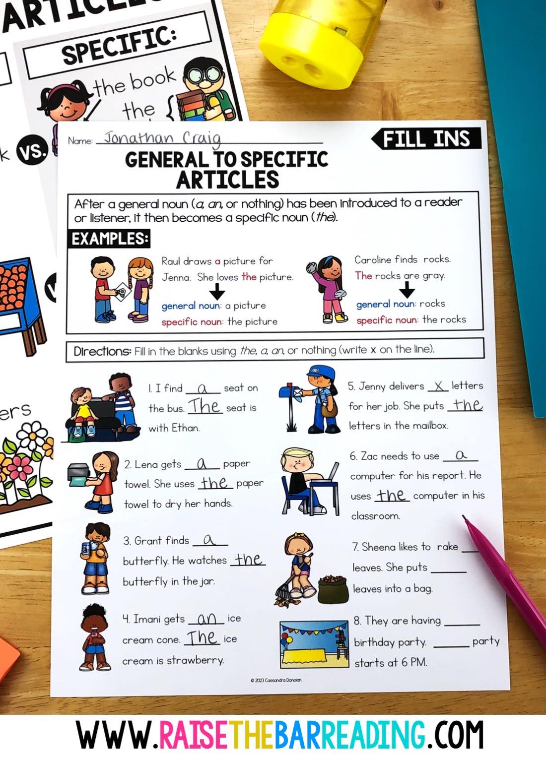ESL Grammar Worksheets Articles Examples - Raise The Bar Reading