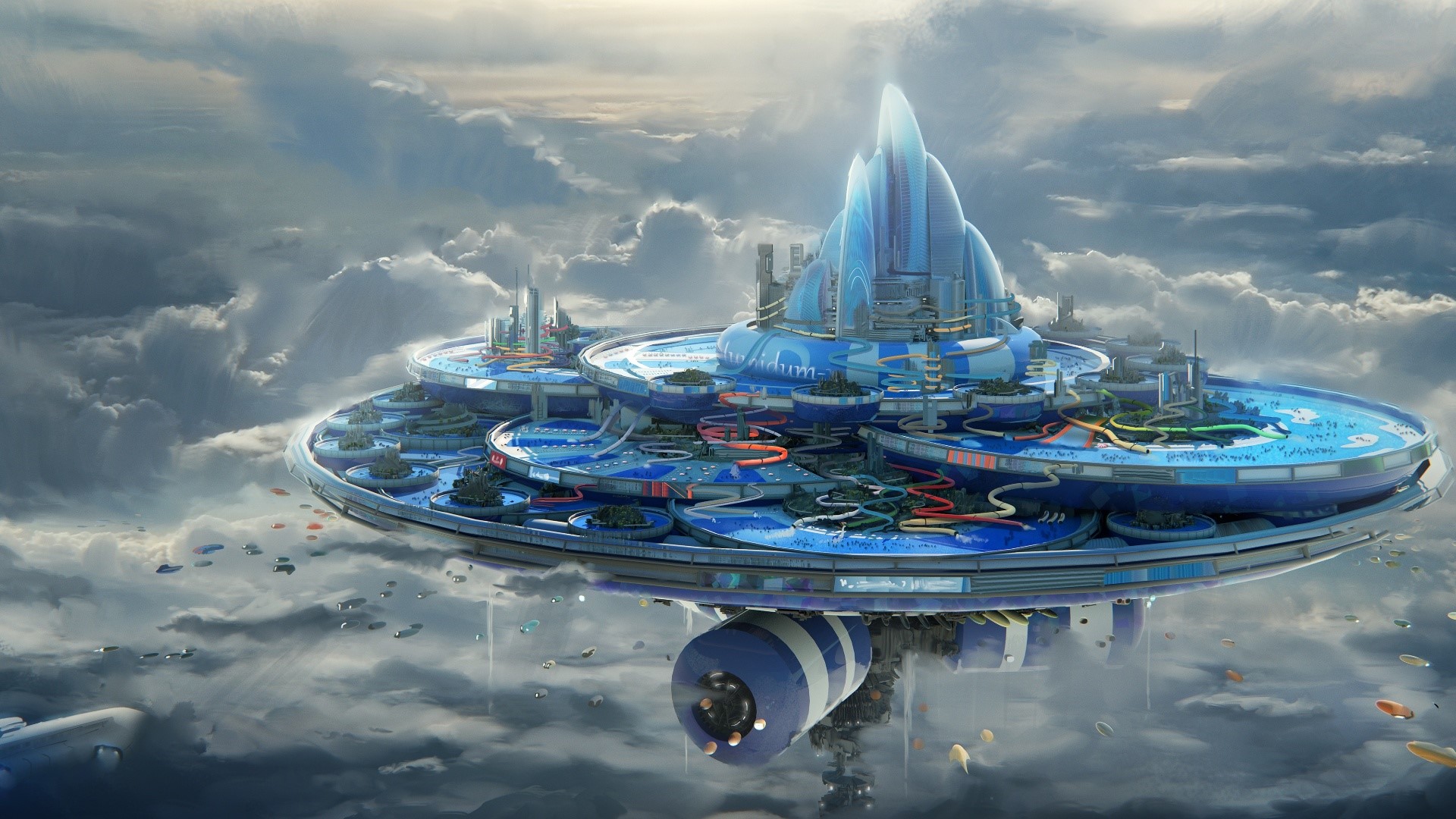 Artwork, Clouds, Futuristic City, Leon Tukker, Digital Art, Futuristic, Circle, Fantasy Art, HD...