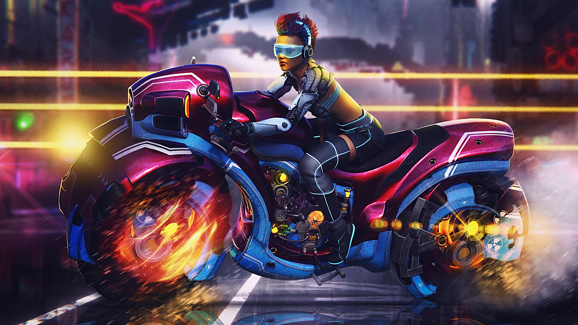 Vadim Karnakhin, ArtStation, Artwork, Glasses, Digital Painting, Women, Cyberpunk, Dyed Hair...