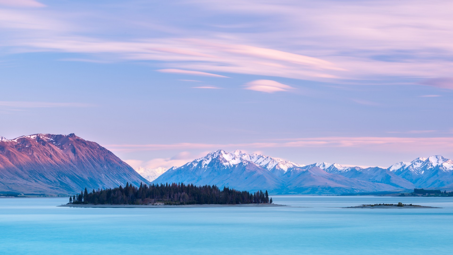 snowy mountain, sky, Lake Tekapo, trees, lake, nature, clouds, mountains, New Zealand, landscape ...