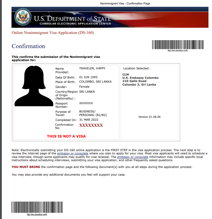 Sample Ds 160 Form For H4 - Sratduck