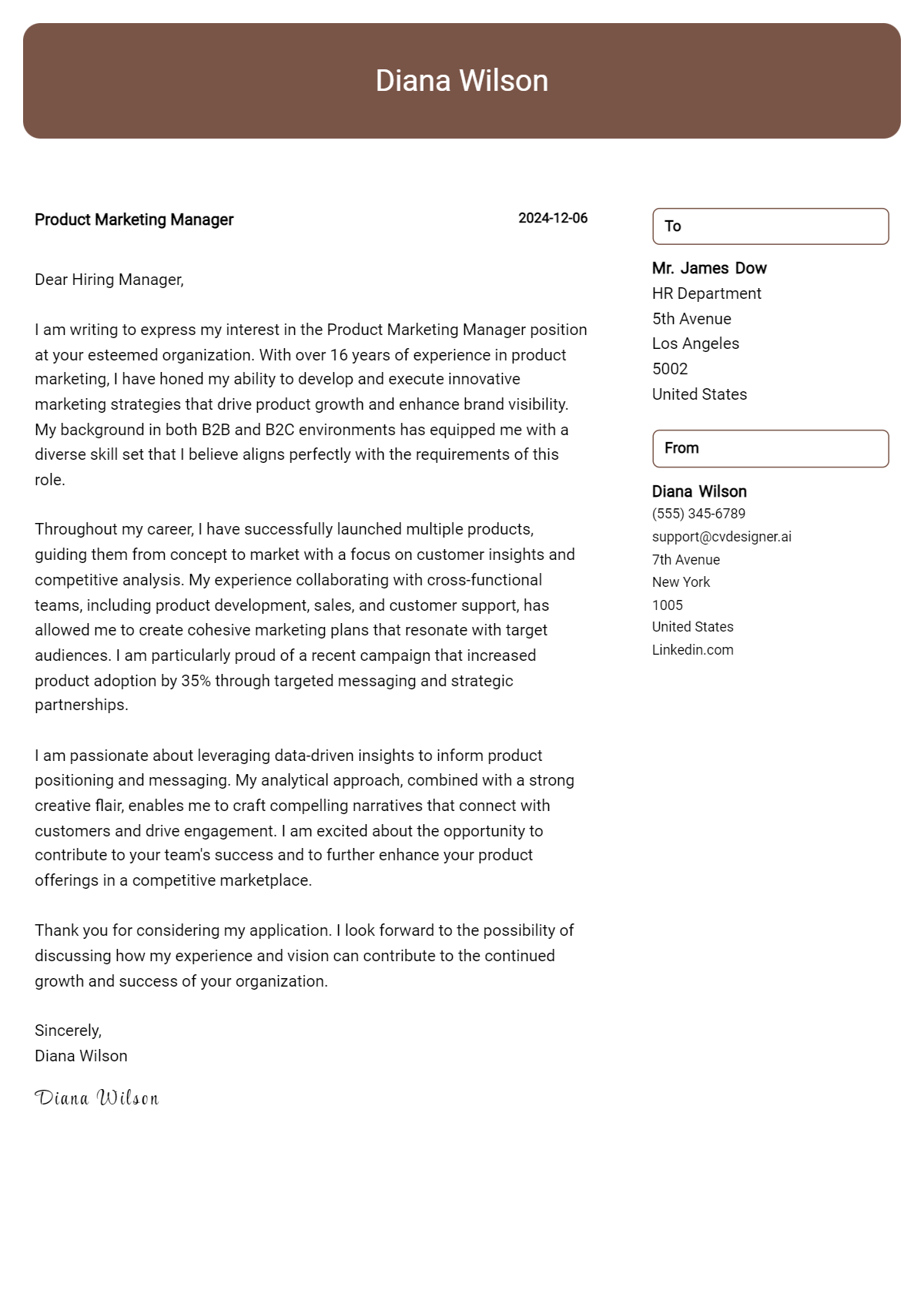 21 Product Marketing Manager Cover Letter Examples And Templates For 2024 - ResumeDesign.ai