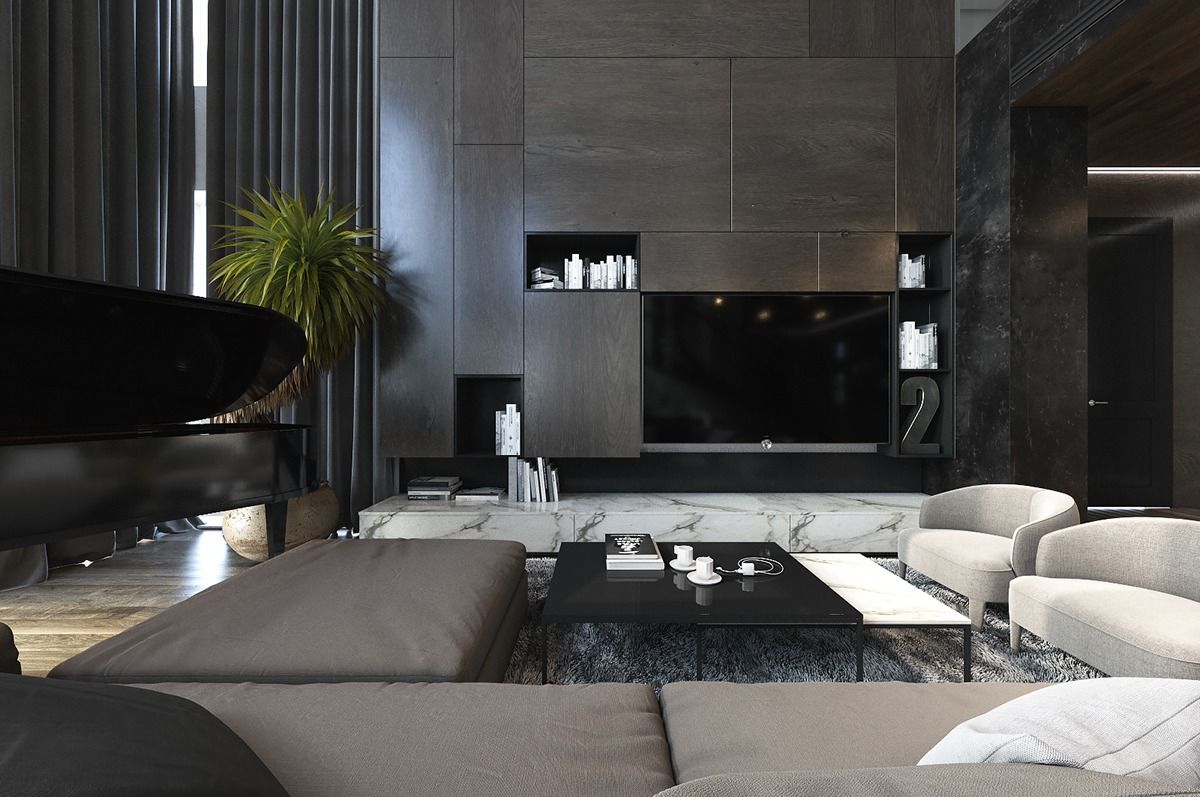 8 Living Room Interior Designs and Layout with Dramatic Dark Shades | Modern interiors, Modular ...