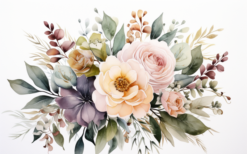 Watercolor Flowers Bouquets, Illustration Background 53