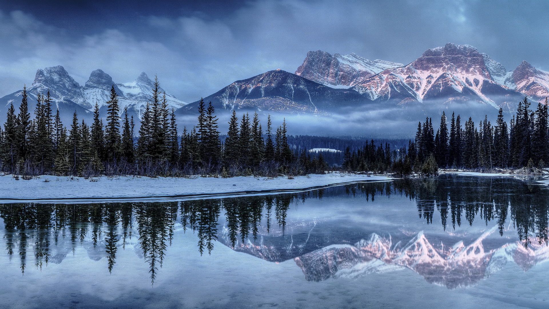 Picture Winter Spruce Nature Mountains Snow Lake Scenery 1920x1080