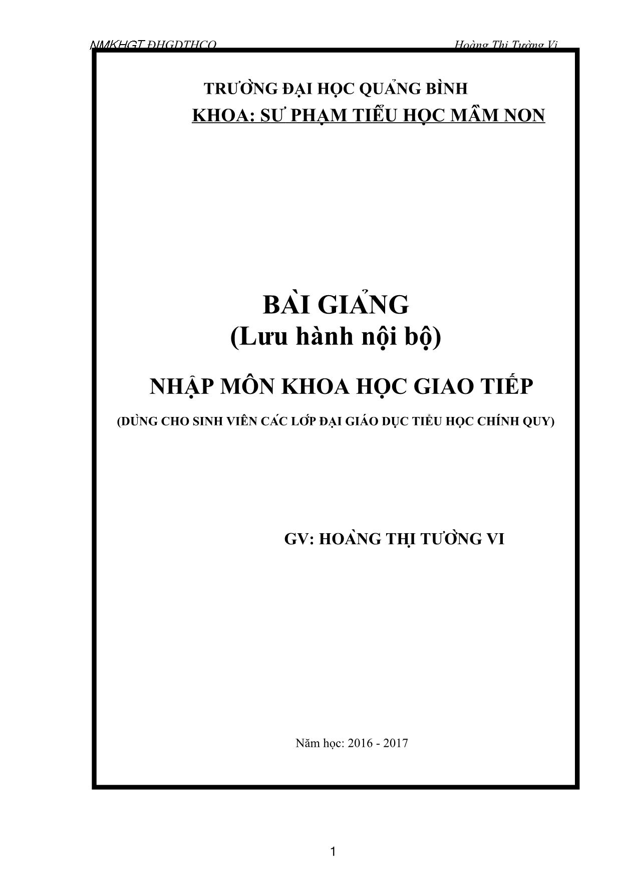 Giáo Trình Nhập Môn Khoa Học Giao Tiếp