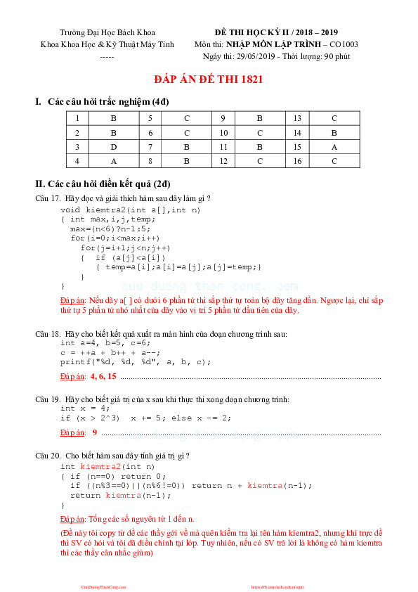 [PDF]Nhập Môn Về Lập Trình - Đh Bách Khoa Hcm - Nhâp Môn Lập Trình (Co1003) Dap An Nmlt_182.Pdf