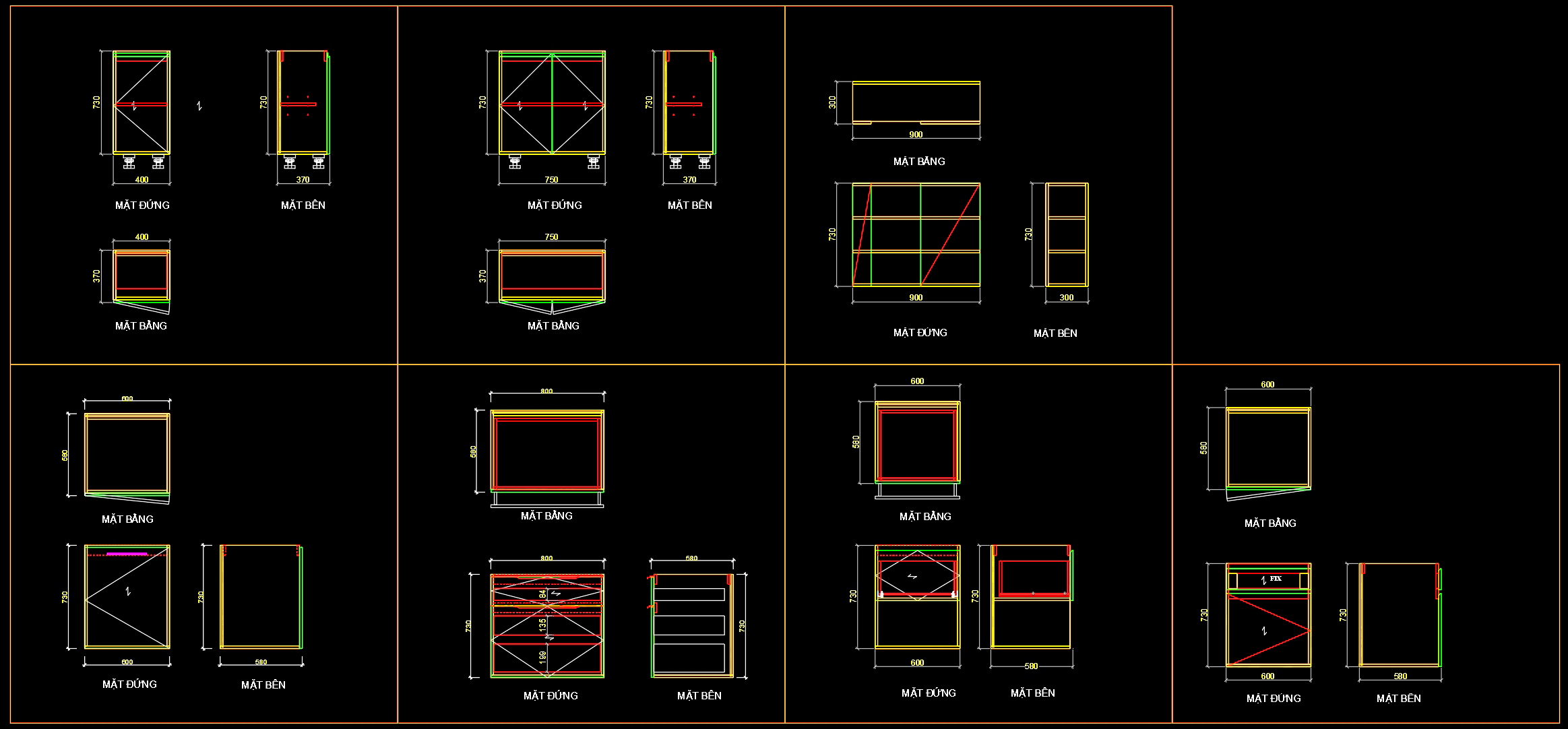 98.CAD technical drawings of kitchen cabinets for the house