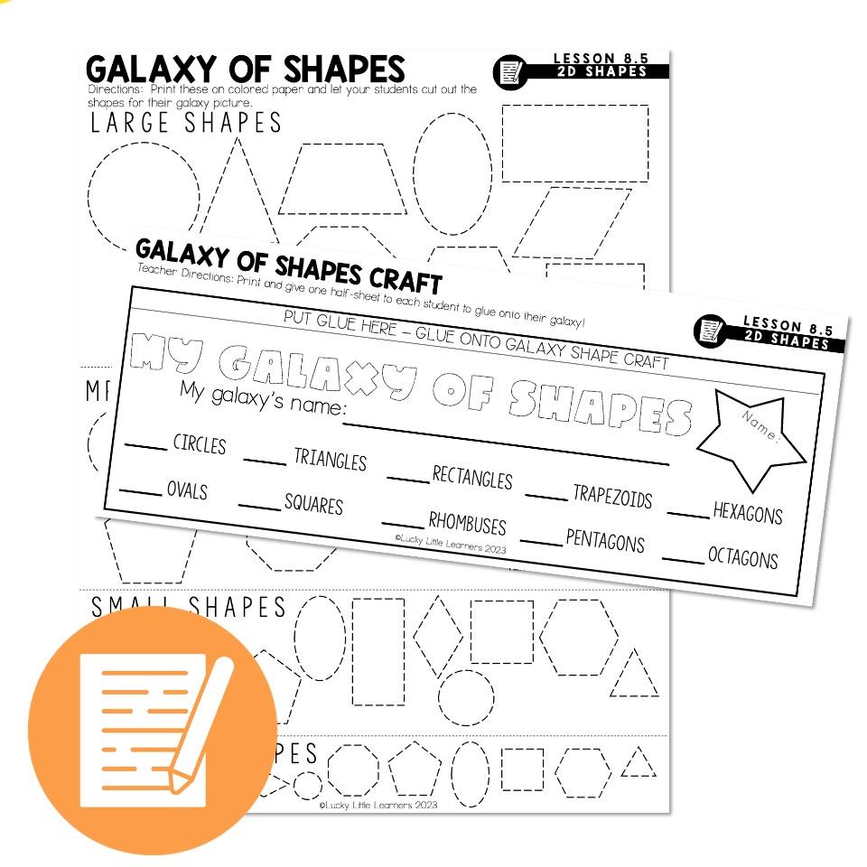 Lucky to Learn Math - 2D Shapes - Lesson 8.5 - Independent Practice - Galaxy of Shapes - Lucky ...