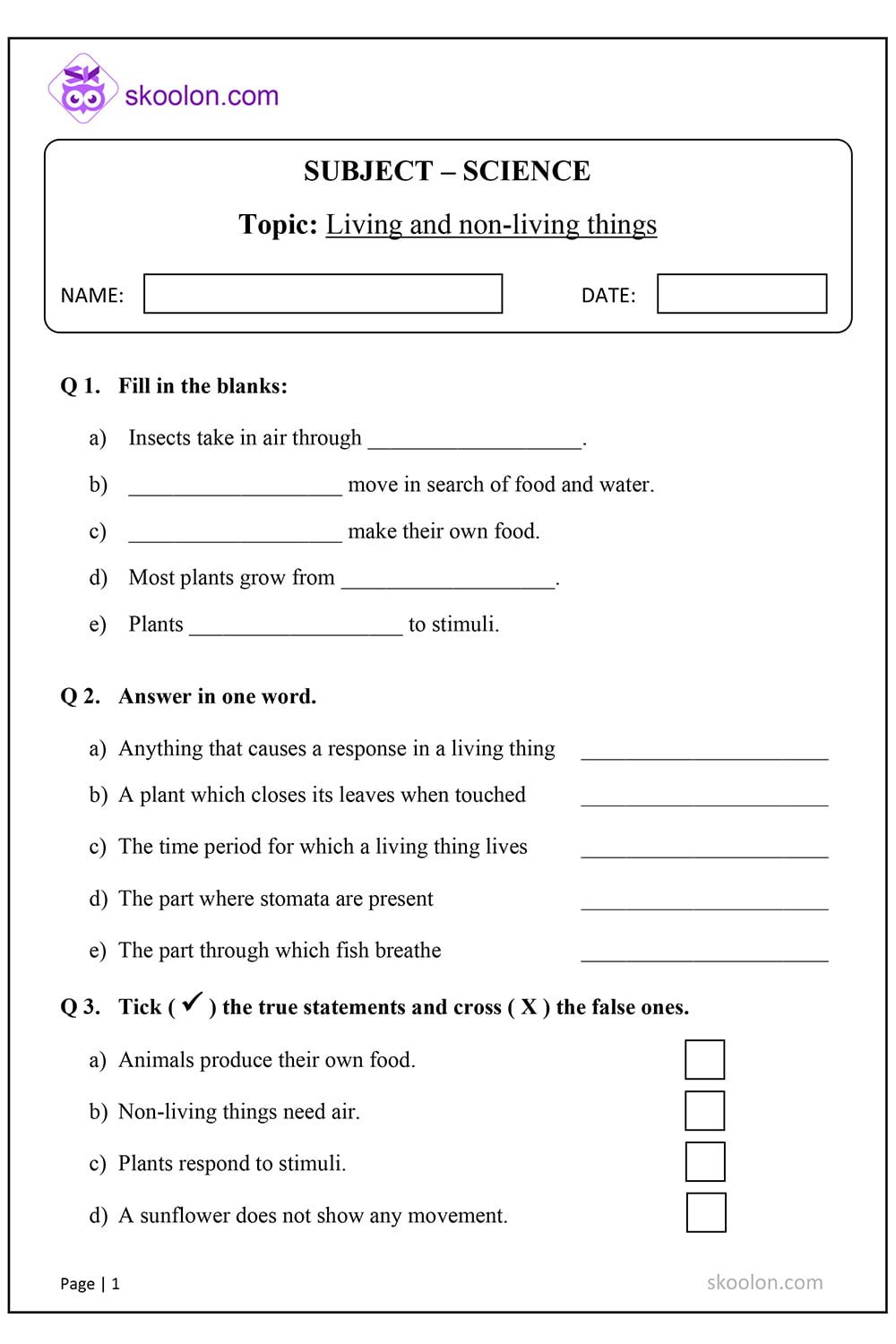 Living And Non Living Worksheets
