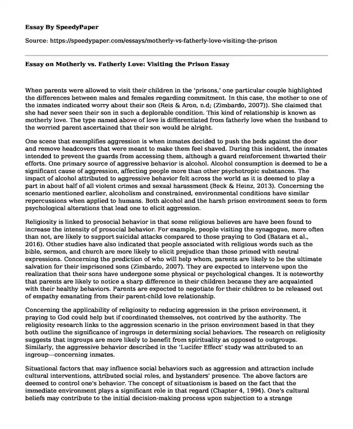 📚 Essay On Motherly Vs. Fatherly Love: Visiting The Prison| SpeedyPaper.com