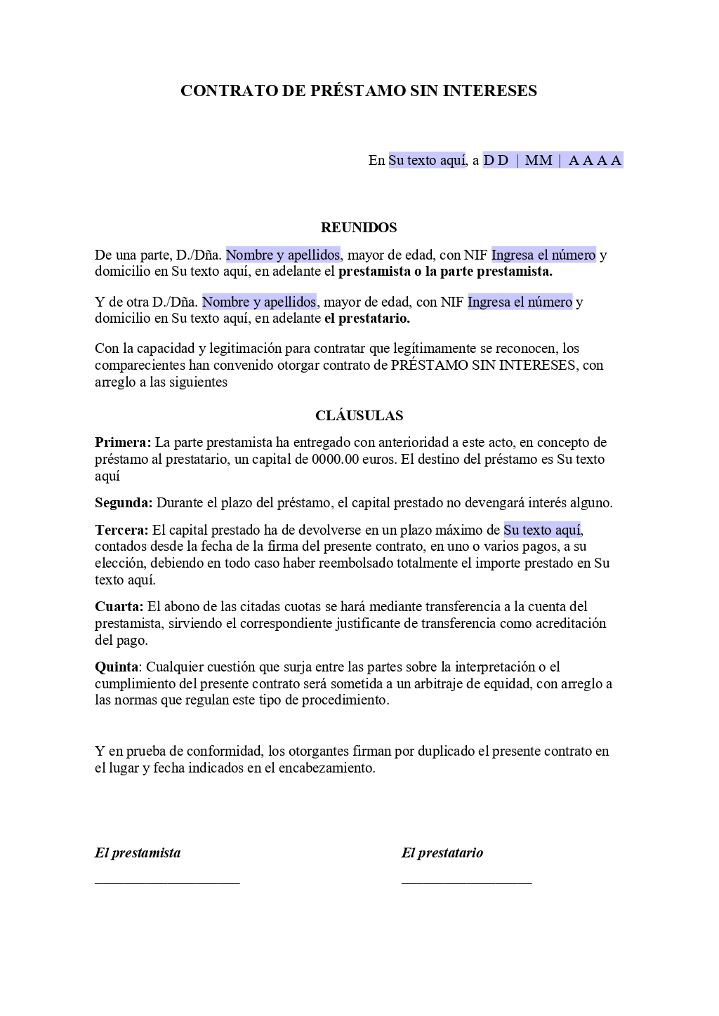 Contrato De Prestamo Gratis