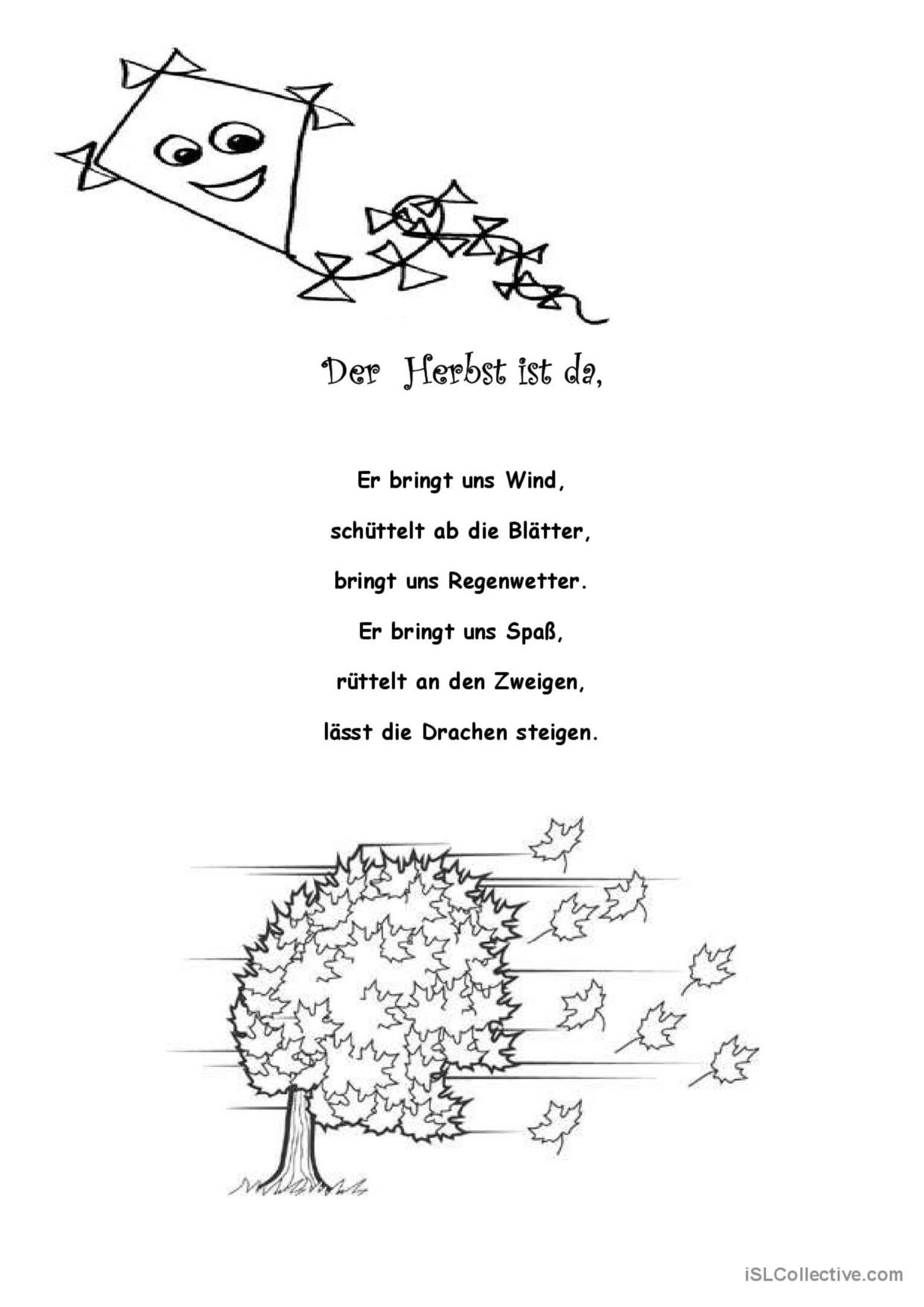 Der Herbst Ist Da - Gedicht: English ESL Worksheets Pdf & Doc