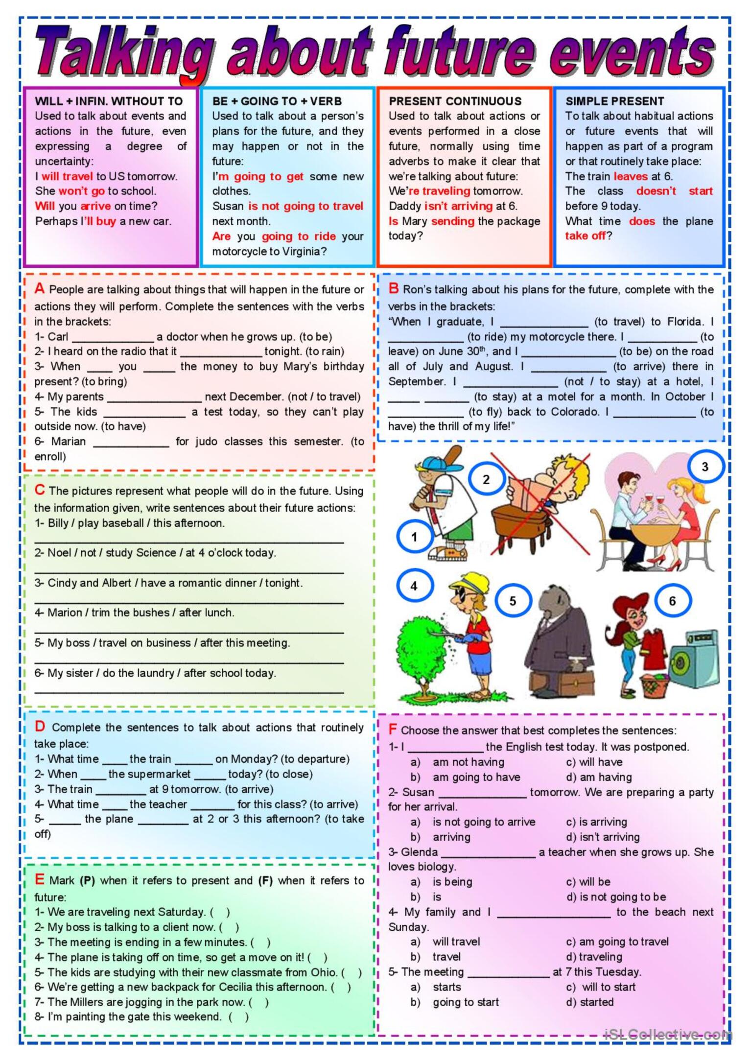 Future (will, Going To, Pres. Contin…: English ESL Worksheets Pdf & Doc