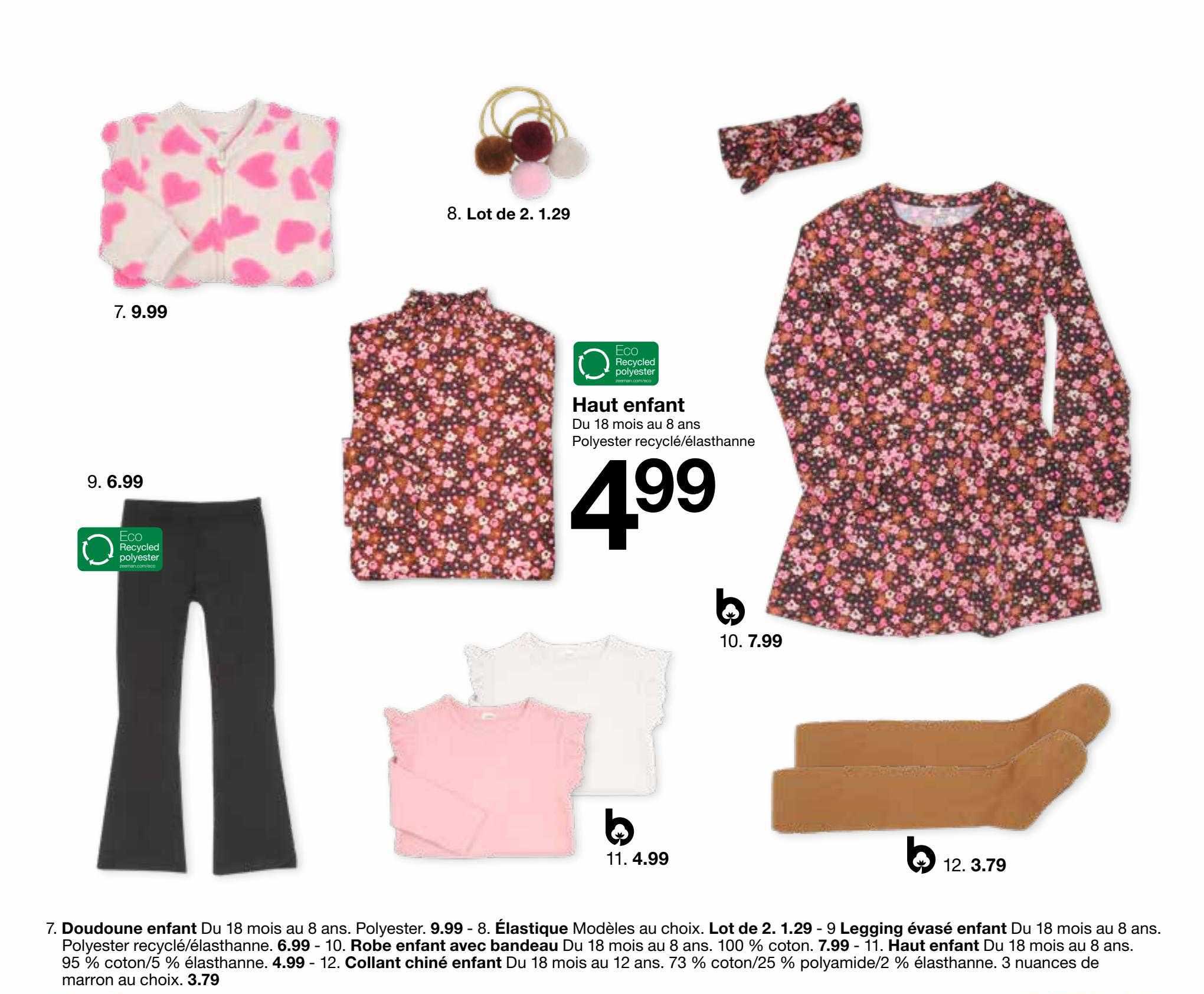 Promo Doudoune Enfant, élastique, Legging évasé Enfant, Robe Enfant Avec Bandeau, Haut Enfant...