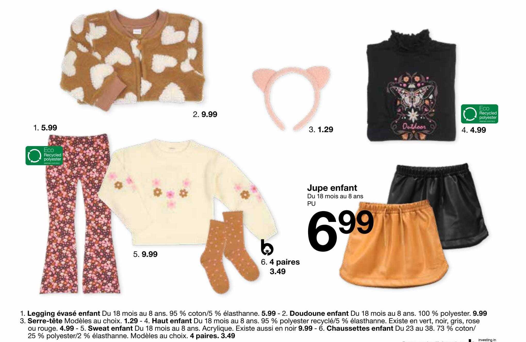 Promo Legging évasée Enfant, Doudoune Enfant, Serre-tête, Haut Enfant, Sweat Enfant, Chaussettes...