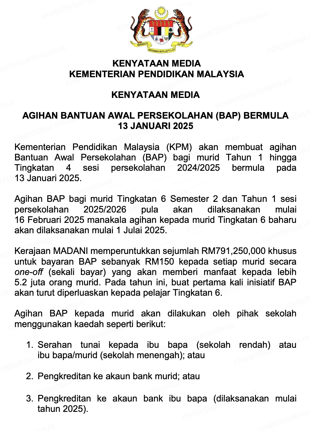 Bantuan Awal Persekolahan (BAP) 2023 RM150 Seorang