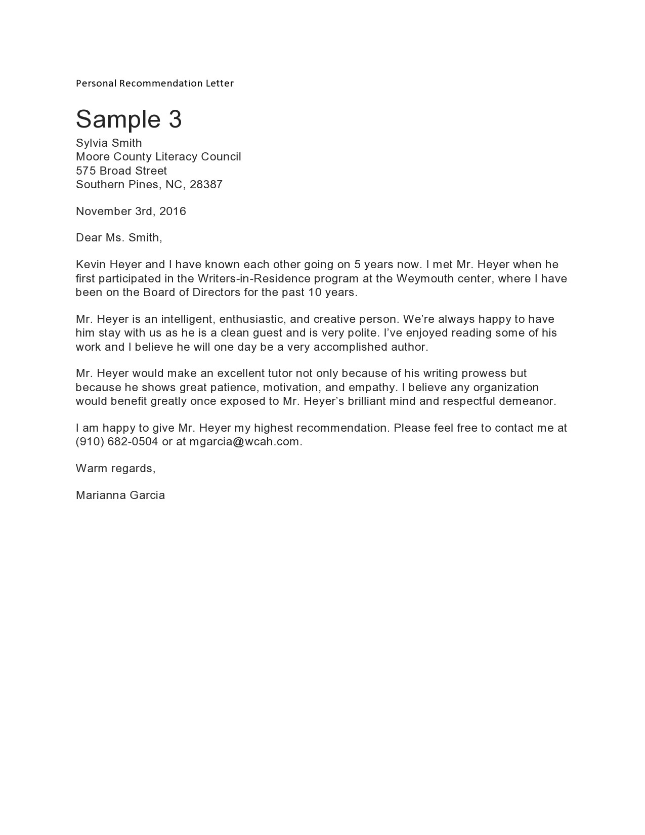 Personal Letter Samples Templates - 02/2022