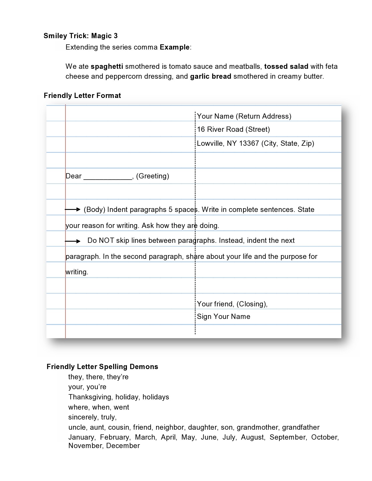 Friendly Letter Format Middle School At Tansalemblog Blog