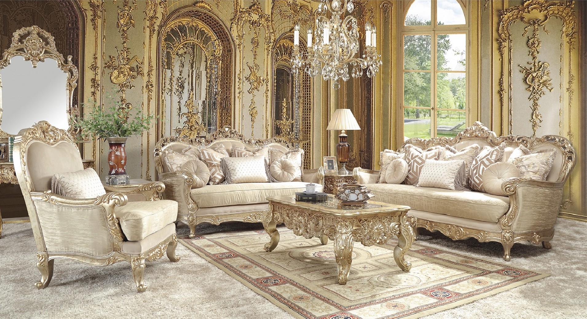 HD 8925 Homey Design Living Room Victorian Style Antique Gold Finish