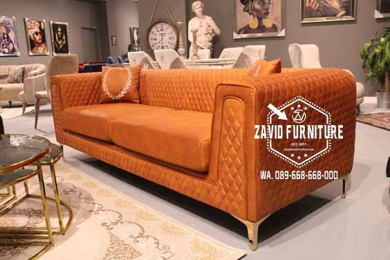 Jual Kursi Sofa Tamu Stainless Desain Jok Warna Orange Cerah