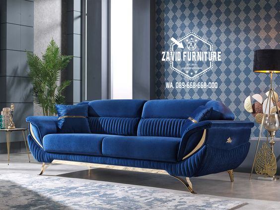 Jual Kursi Sofa Stainless Steel Ruang Tamu Desain Jok Navy Mewah